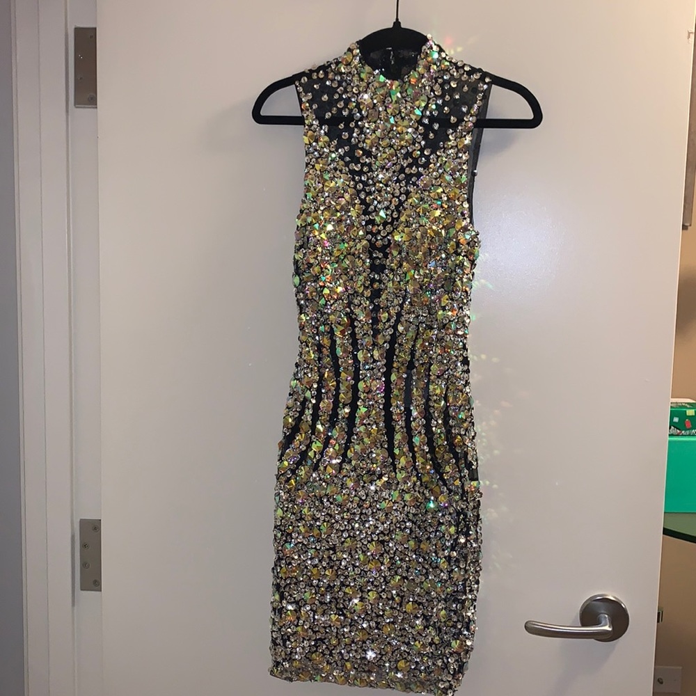 Alyce Paris black mockneck cocktail dress